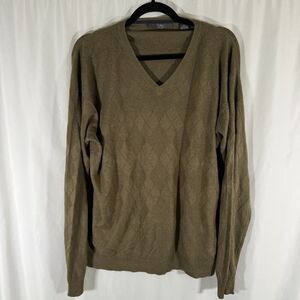 Folio New York Silk Cashmere Blend Sweater Men's XL Green Knit V-neck Pullover